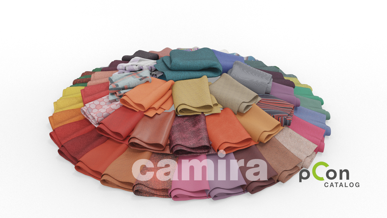 Pile of tinily folded pieces of Camira Fabrics