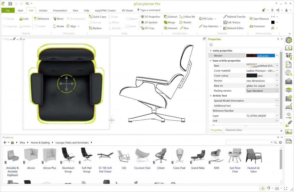 Proyección lateral 2D del Lounge Chair de Vitra