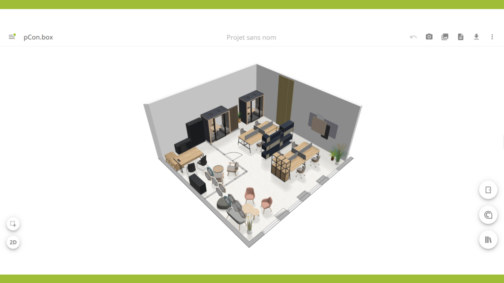 Interface principale de pCon.box 3.18 avec aperçu des projets et fonctions de partage.