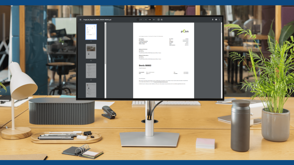 Un professionnel prépare une offre client à l’aide de pCon.basket 2.15 sur son ordinateur portable.