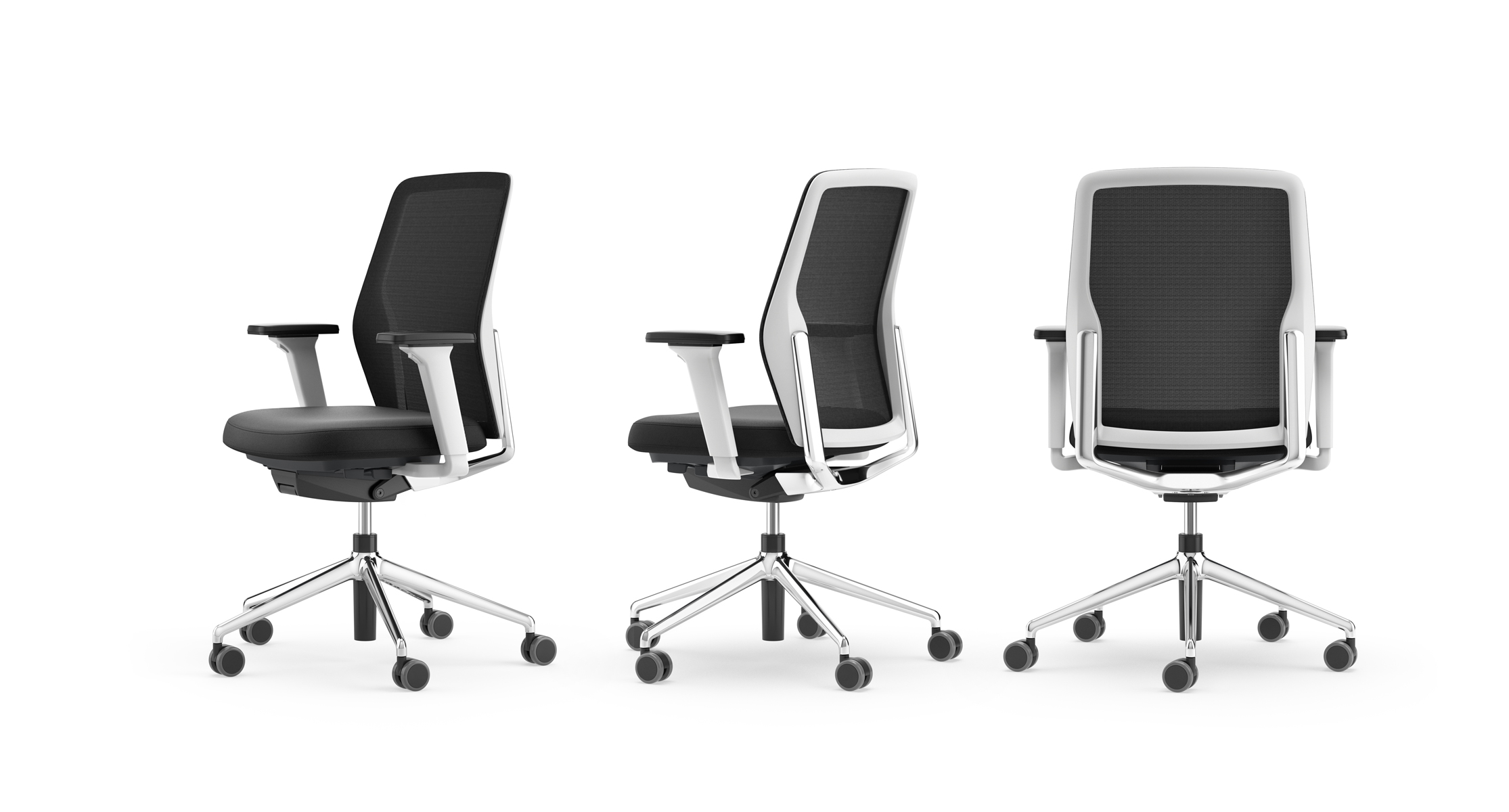 3 bureaustoelen in het zwart met zilver van het merk ICF Office Furniture