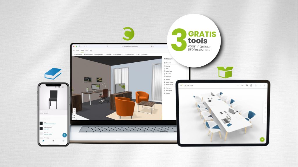 3 Gratis tools voor interieurprofessionals pCon.facts, pCon.planner web, pCon.box