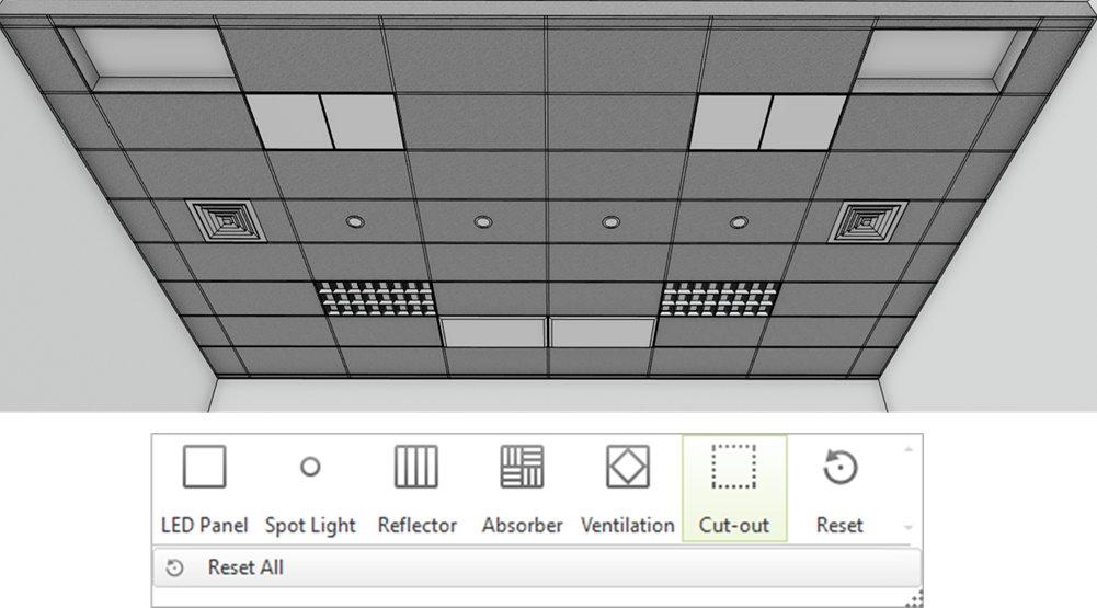 Screenshot van plafond met rasters