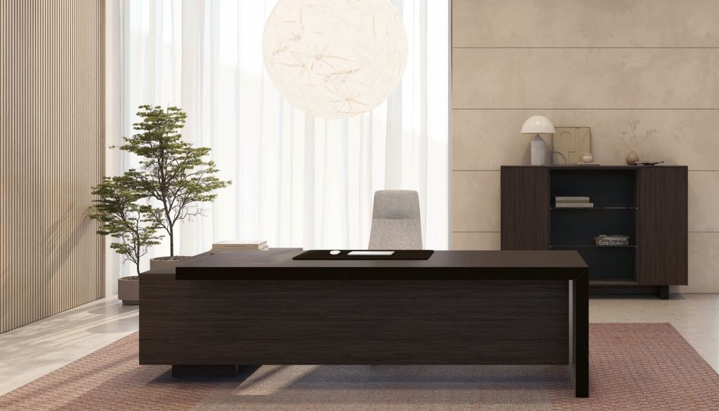 Lange donkerbruine bureau van ARTECO