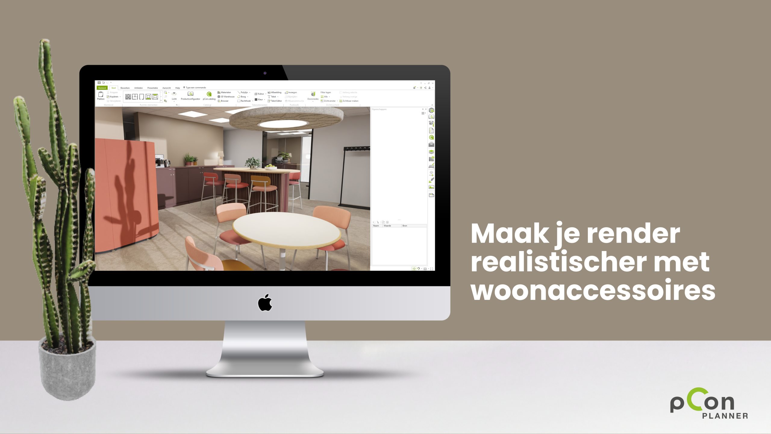Maak je render realistischer met woonaccessoires in pCon.planner