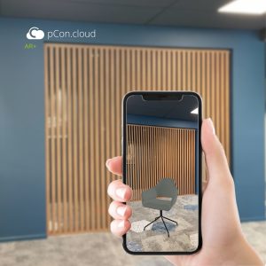 Mockup van de AR functie in pCon.cloud waarmee je geconfigureerde producten in jouw ruimte kunt plaatsen.