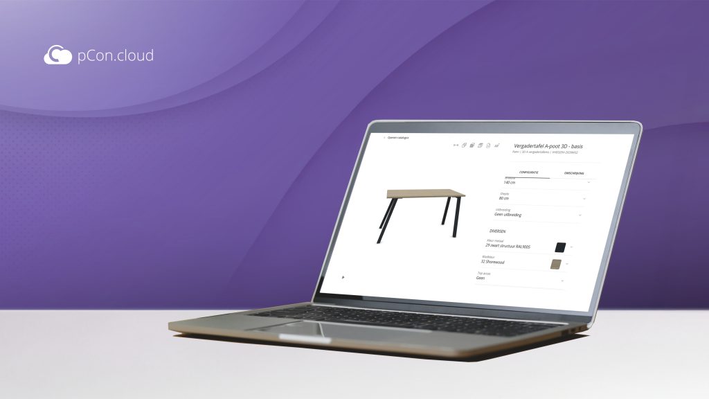 Mockup van pCon.cloud en een tafel van Pami