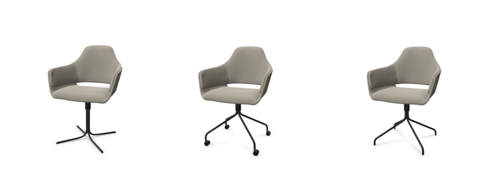Stoelen met verschillende onderstellen als voorbeeld van de configuratiemogelijkheden in pCon.cloud.