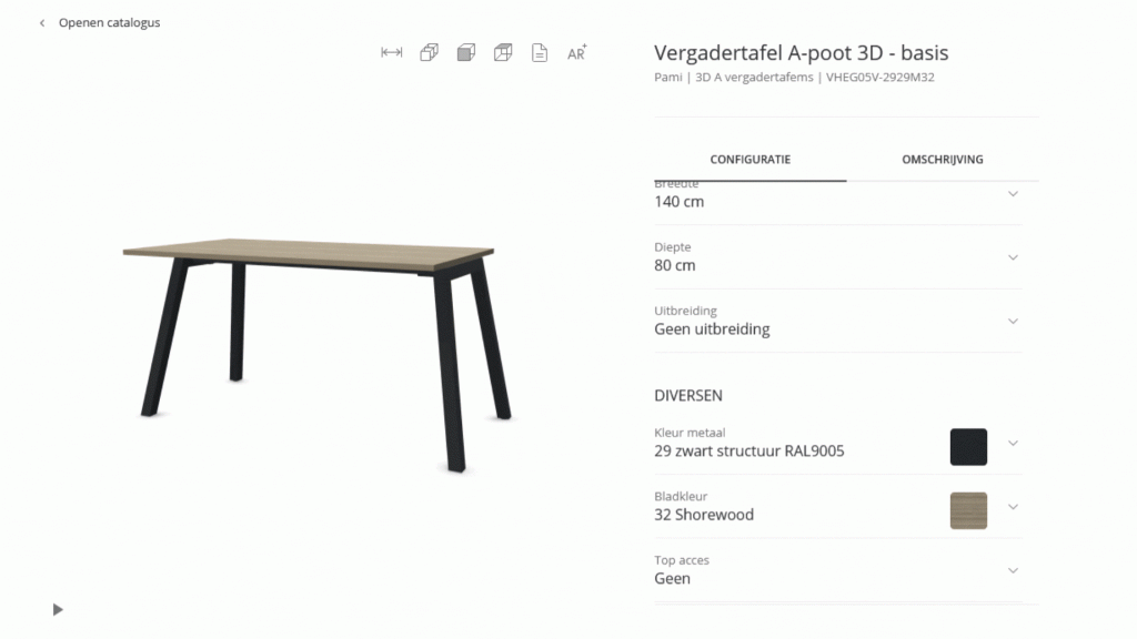 Gif van een tafel van Pami via pCon.cloud die je kunt configureren
