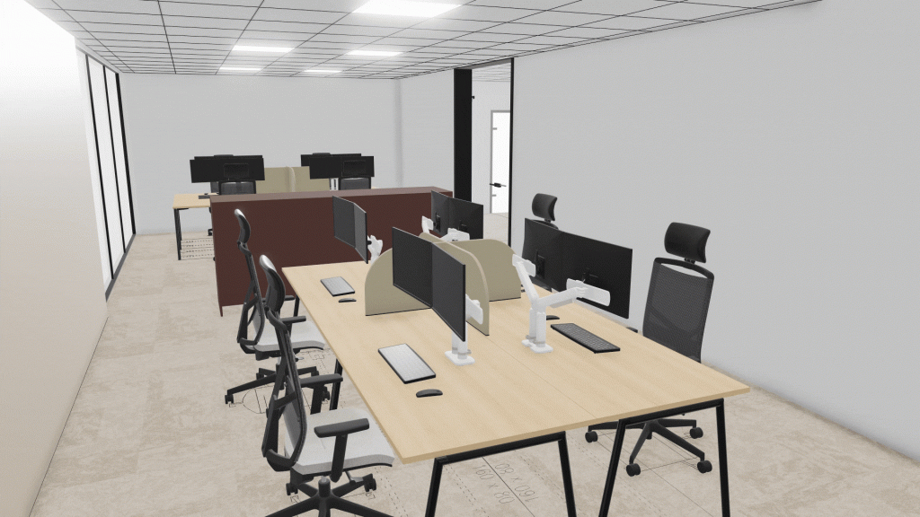 Gif van kantoorinrichting voor en na decoraties in pCon.planner