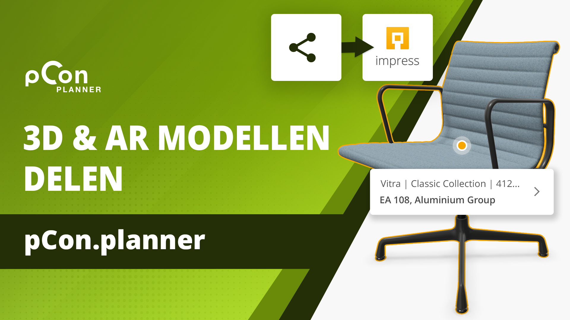 Thumbnail voor YouTube tutorial over het delen van 3D modellen in AR via pCon.planner en Impress.
