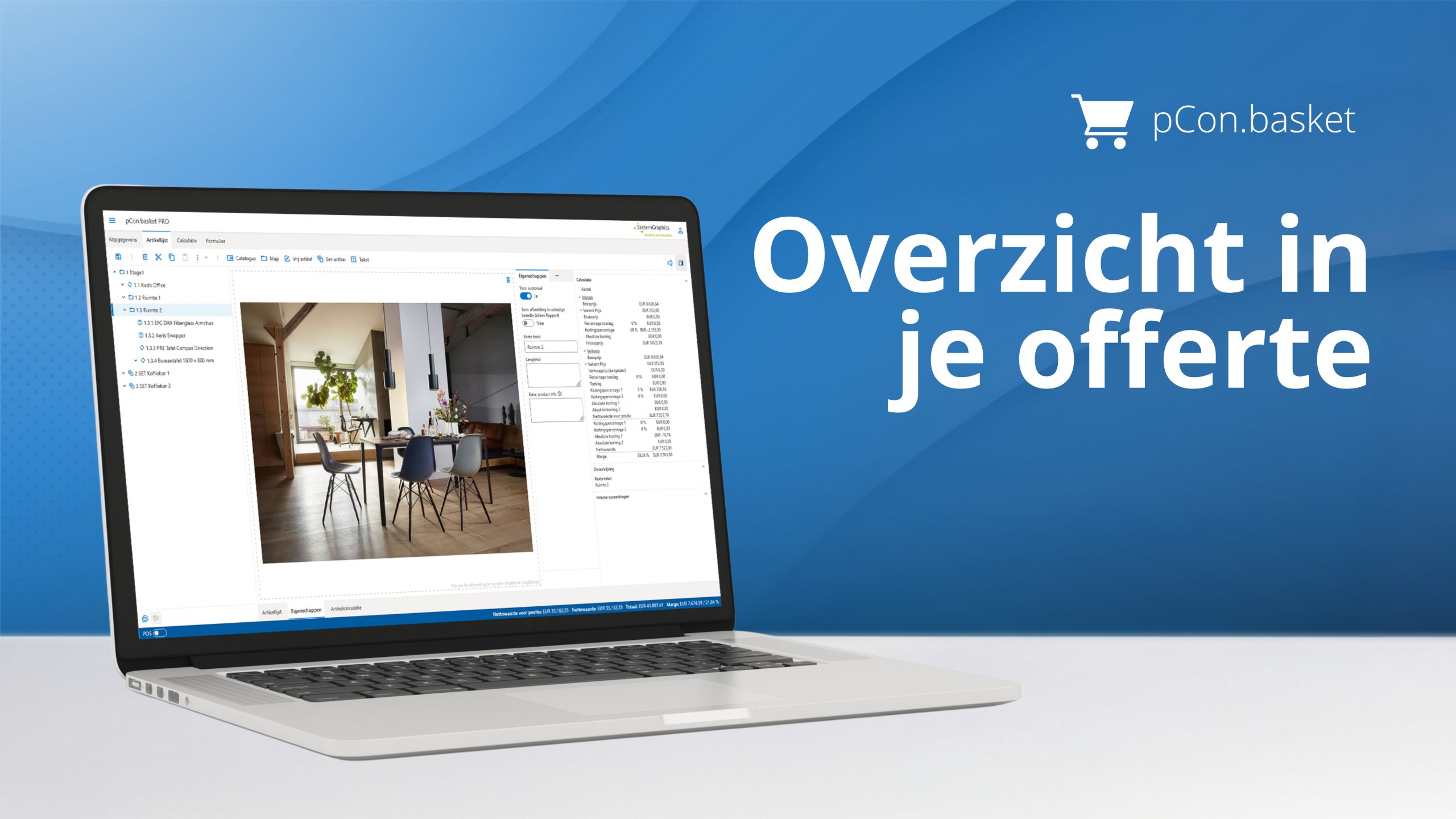 Overzicht krijgen in je offerte met pCon.basket. Mock-up afbeelding met pCon.basket.