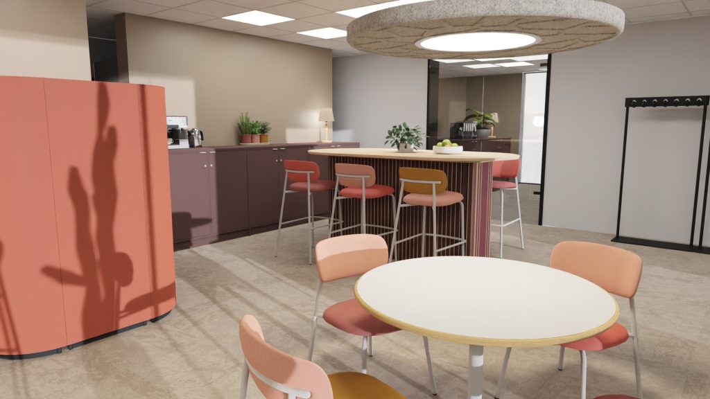 Render van een kantoor lunchroom gemaakt in pCon.planner