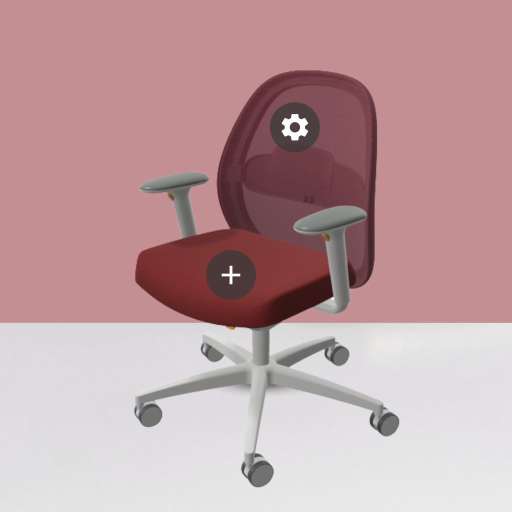 Stoel van NO-EM die geconfigureerd is in pCon.cloud, productconfigurator