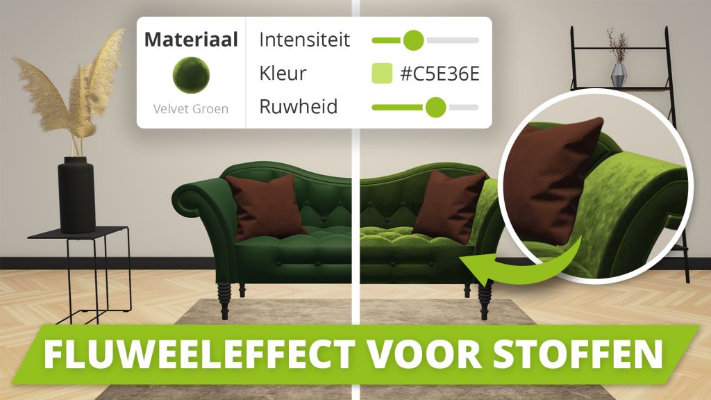 Promo voor een YouTube tutorial over hoe je in pCon.planner fluwelenstoffen maakt