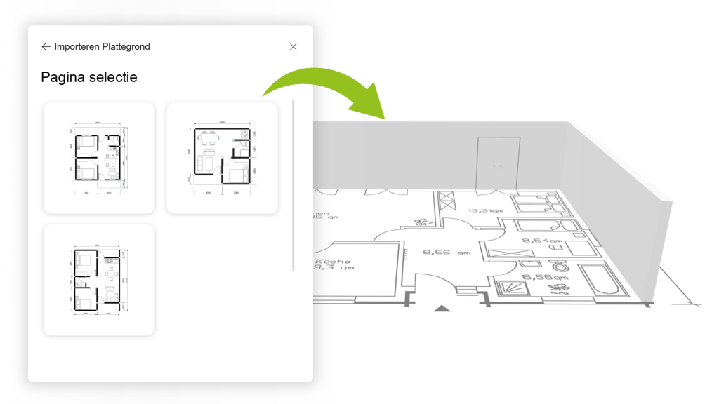 Afbeelding van het importeren van pdf-plattegronden binnen pCon.planner web