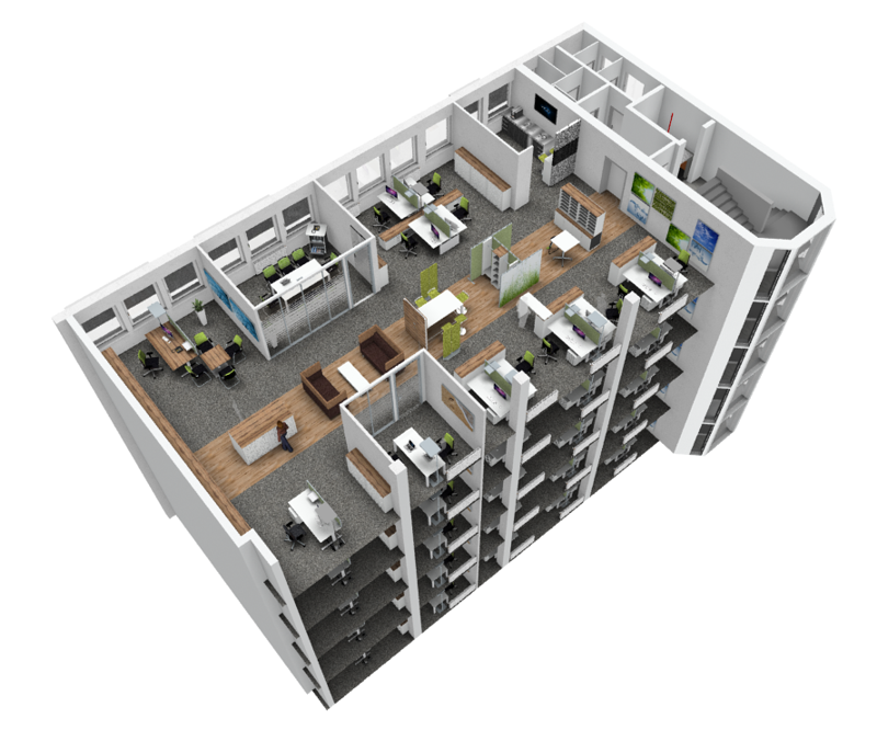 Projeto da Sedus Stoll criado e renderizado no pCon.planner